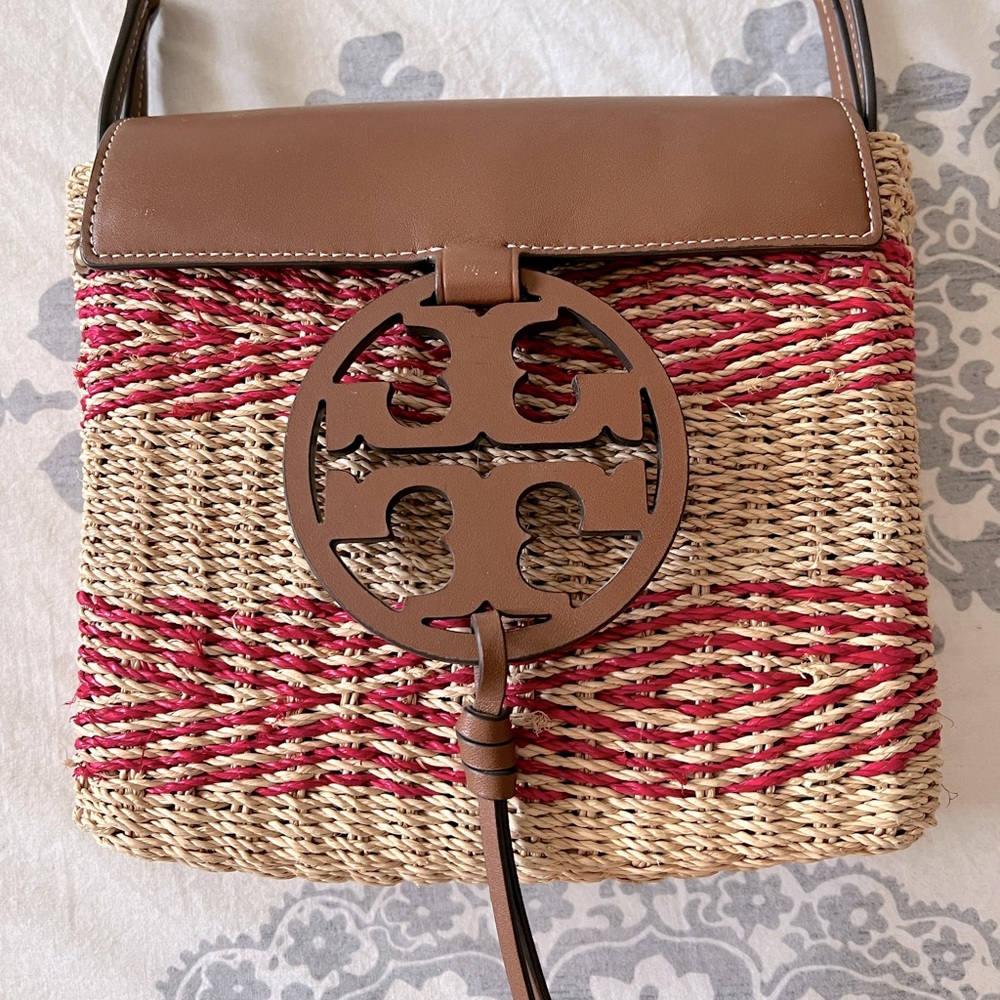 Tory Burch Miller Stripe Straw Crossbody Bag